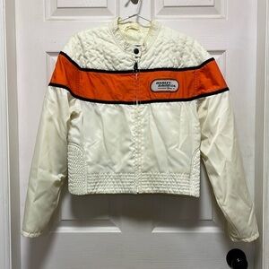 HARLEY-DAVIDSON | Biker| Racing | Nylon | Bomber Jacket | White & Orange |Size L